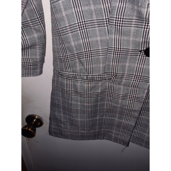Miss Selfie Gray Plaid Blazer – Maroon Arm Stripes – Women’s Size Small - Picture 2 of 8